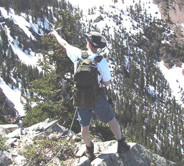 Author, Pointing the way on a BSA climb of Red Mountain WA